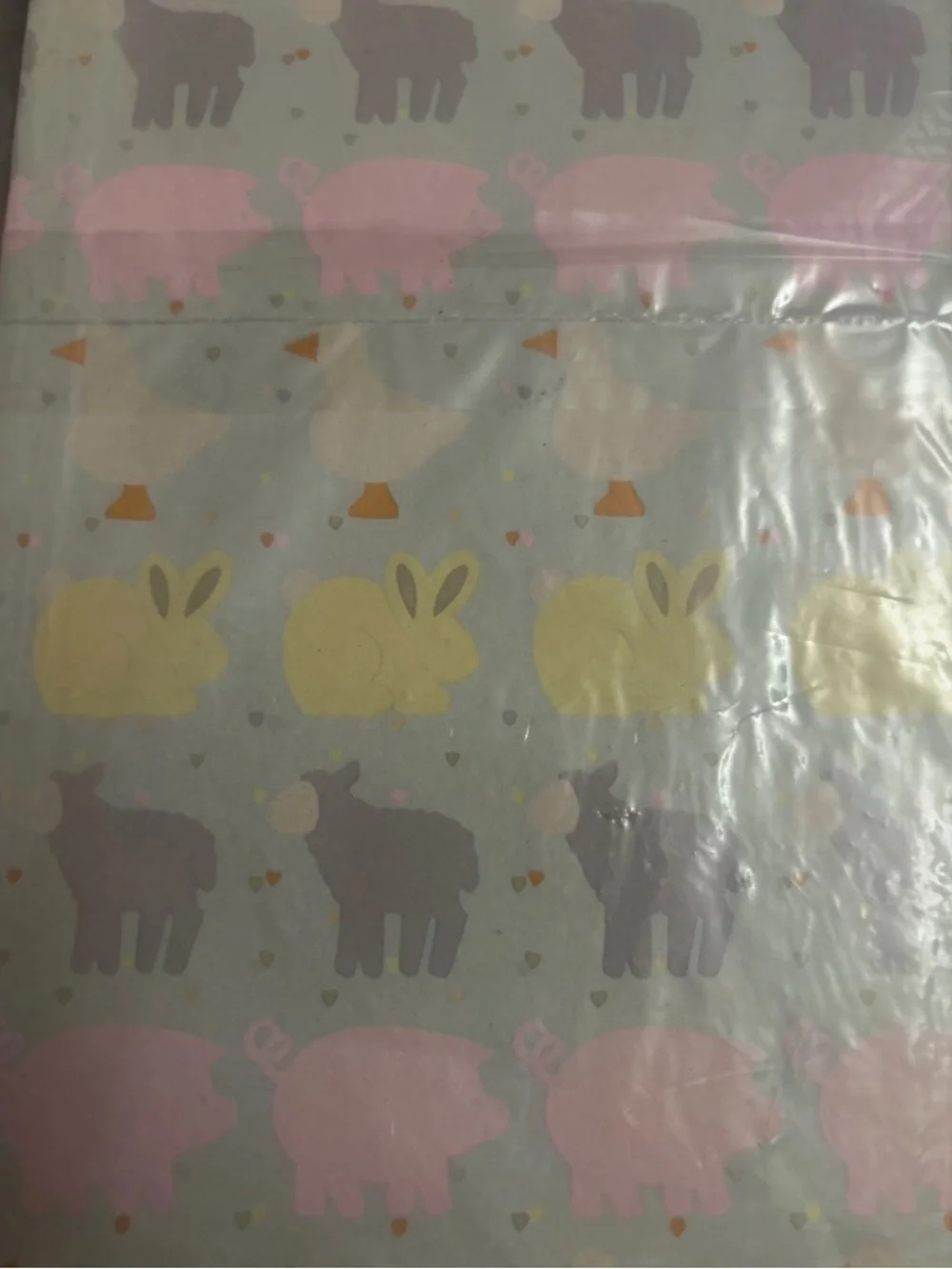 Vtg Artfair Easter Bunny Lamb Pig Duck Gift Wrap Sealed Pastel Nursery Farmhouse